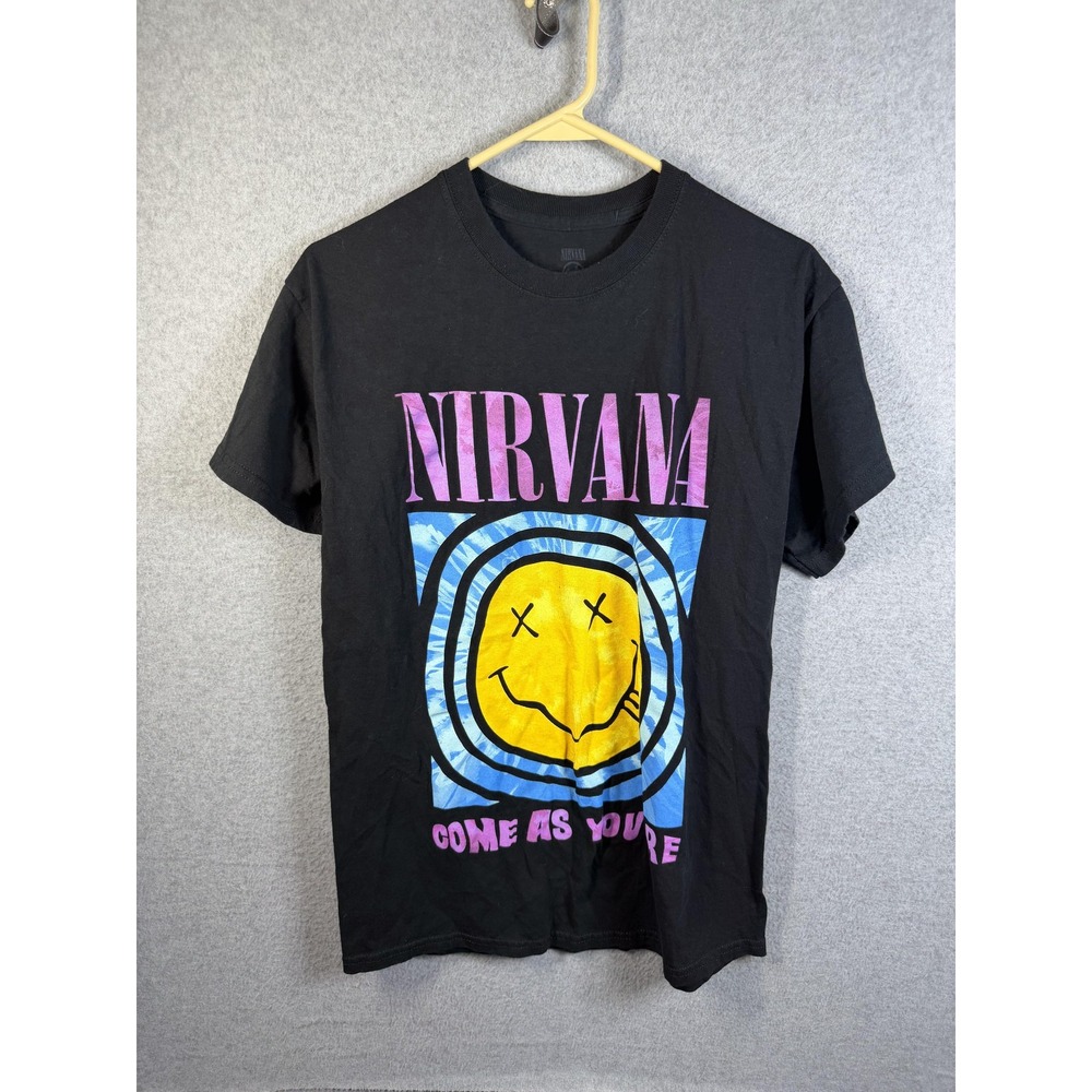 Nirvana Shirt Mens Medium Black Smiley Come As You Are Band Graphic Tee
